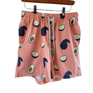 Rainforest Mens Swim Trunks M Avocado Print Mesh Lined Pockets Pink